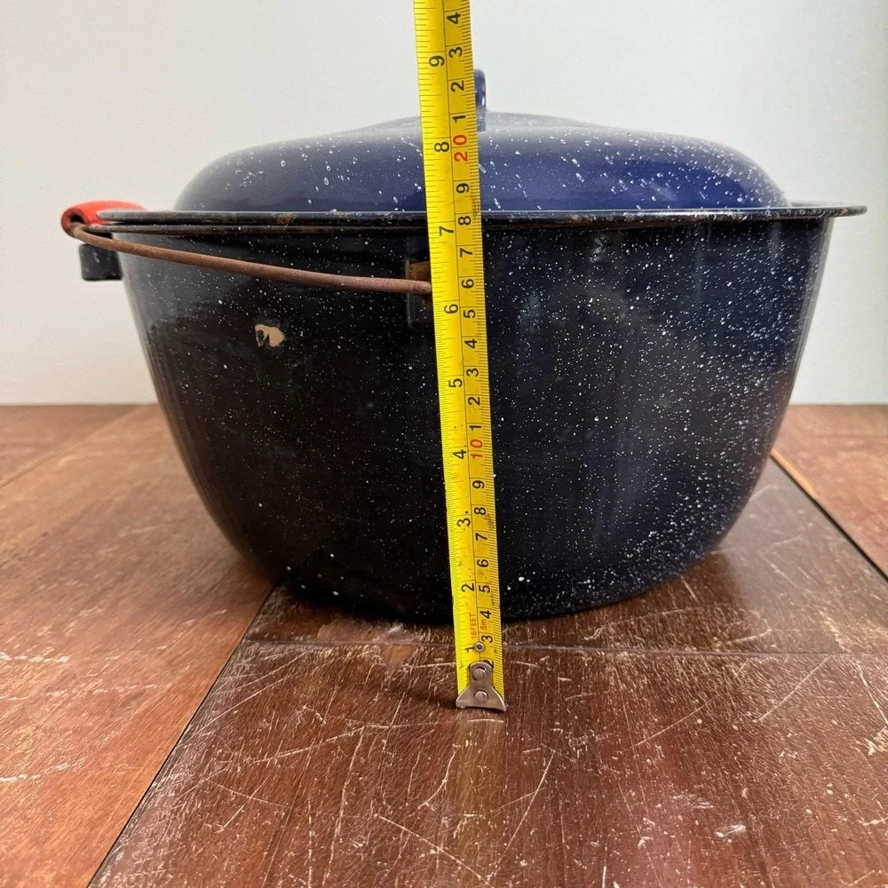 Vintage Graniteware Blue Speckled Cold Packer Water Canning‎ Pot & Lid